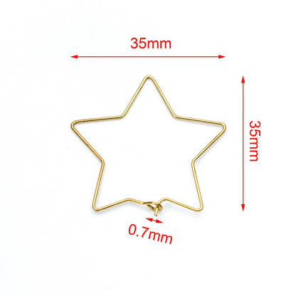 50pcs Raw Brass Star Earring Hoops 35mm, Ear Wire Threader Earrings (RB-164)