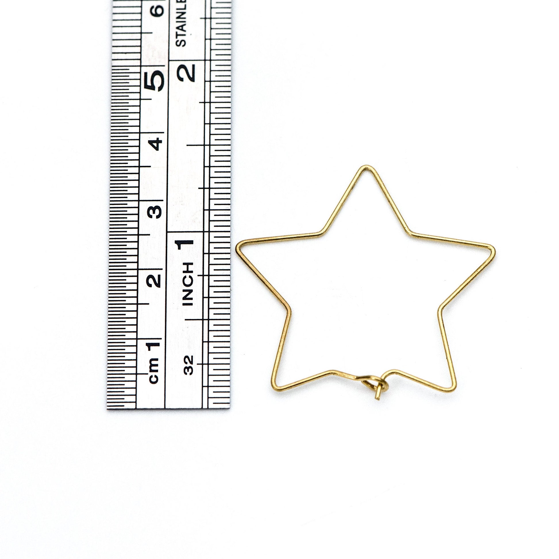 50pcs Raw Brass Star Earring Hoops 35mm, Ear Wire Threader Earrings (RB-164)
