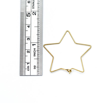 50pcs Raw Brass Star Earring Hoops 35mm, Ear Wire Threader Earrings (RB-164)
