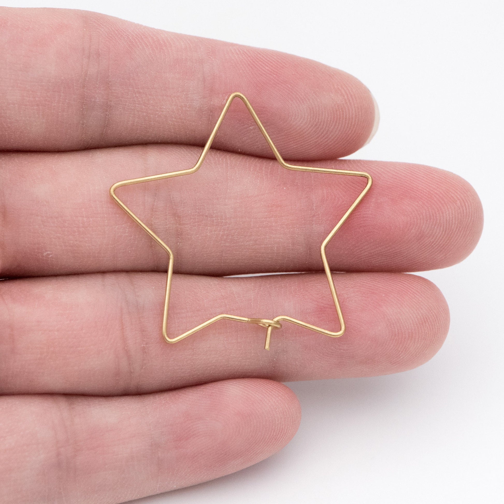50pcs Raw Brass Star Earring Hoops 35mm, Ear Wire Threader Earrings (RB-164)