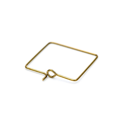 50pcs Raw Brass Square Earring Hoops 22mm, Geometric Ear Wire Charm Pendants, Threader Earring Components (RB-168)