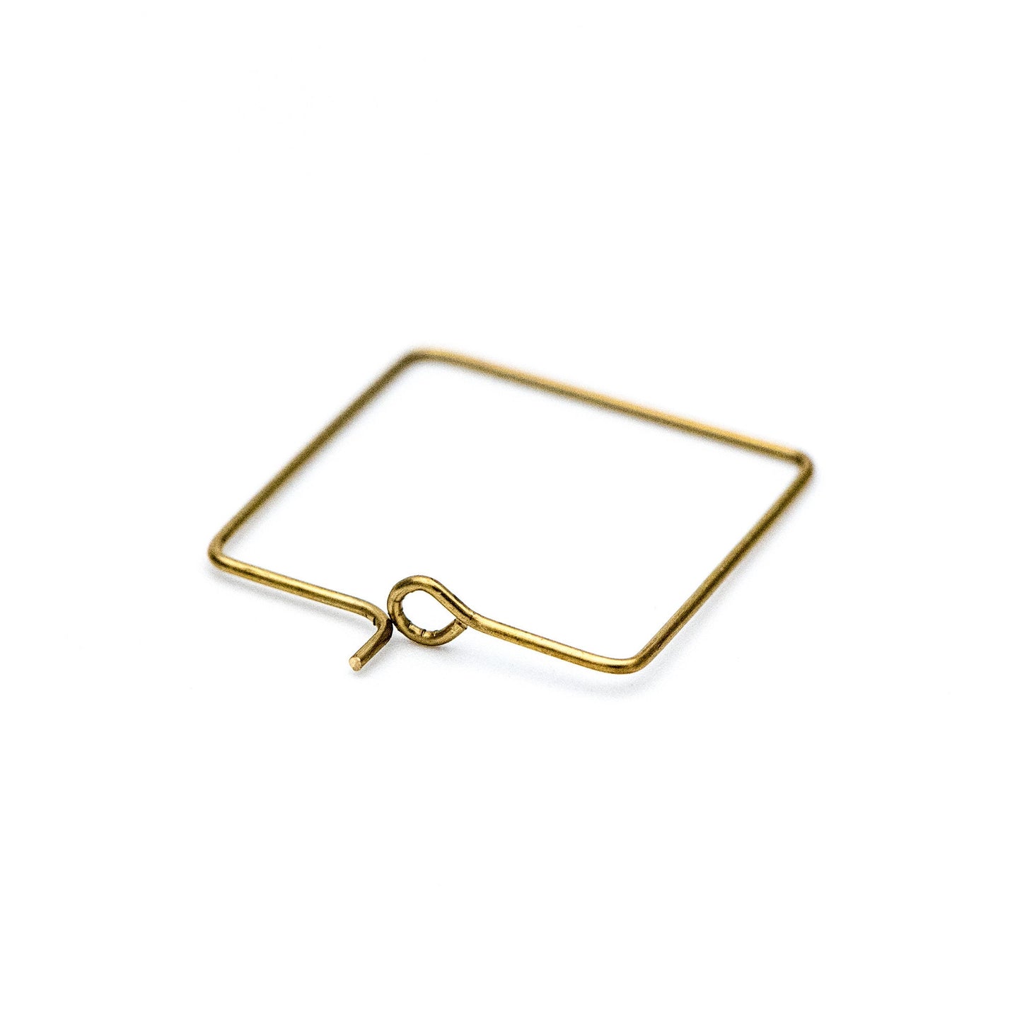 50pcs Raw Brass Square Earring Hoops 22mm, Geometric Ear Wire Charm Pendants, Threader Earring Components (RB-168)