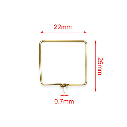 50pcs Raw Brass Square Earring Hoops 22mm, Geometric Ear Wire Charm Pendants, Threader Earring Components (RB-168)