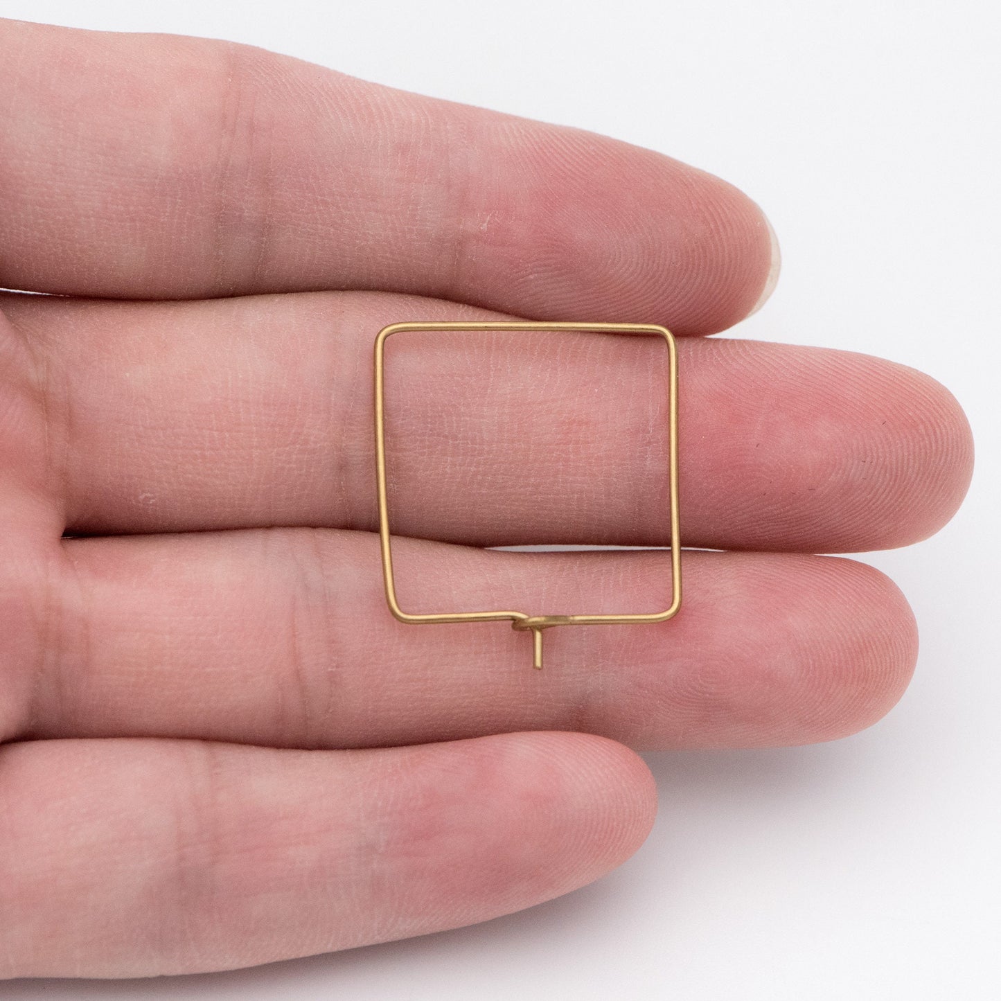 50pcs Raw Brass Square Earring Hoops 22mm, Geometric Ear Wire Charm Pendants, Threader Earring Components (RB-168)