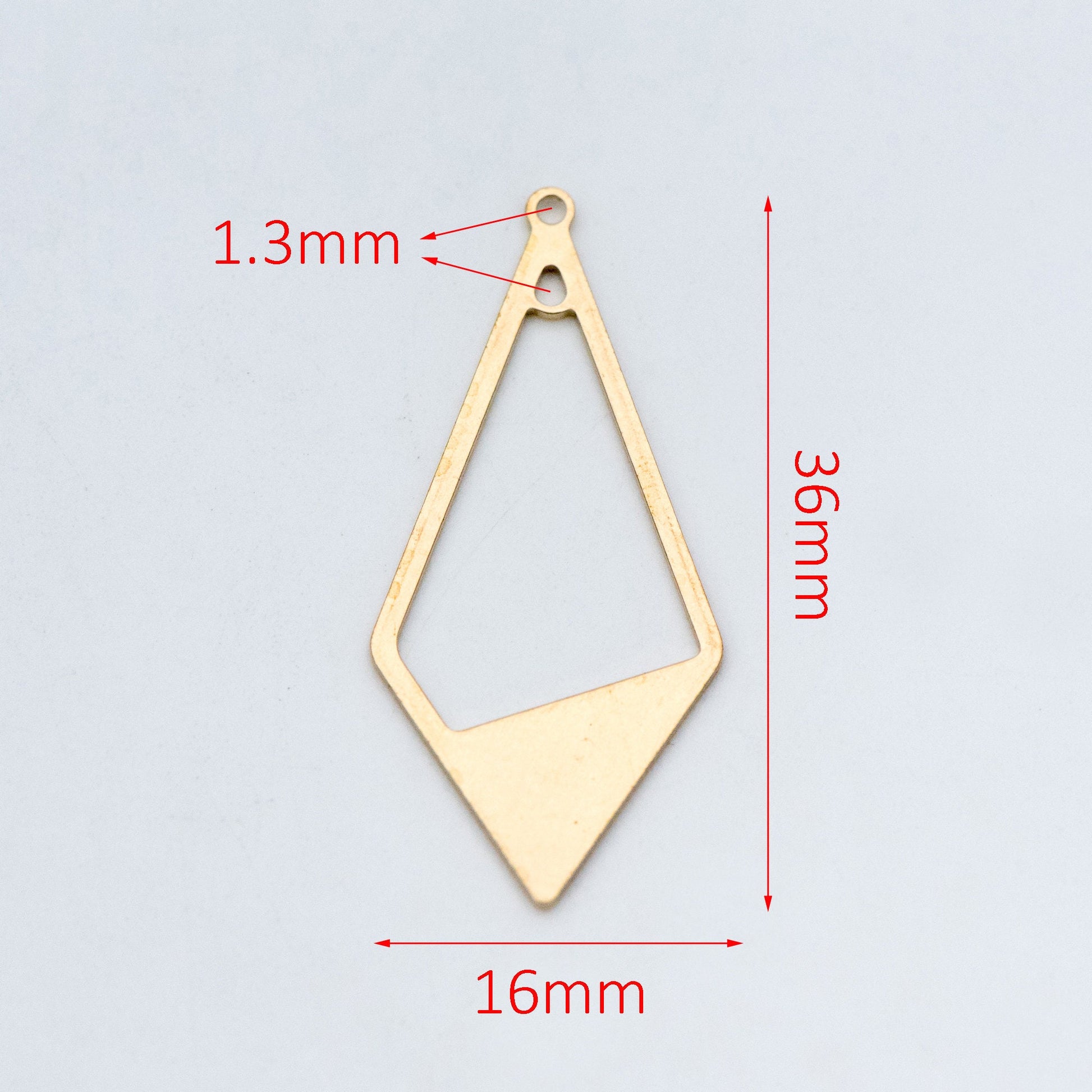 10pcs Raw Brass Rhombus Charm Pendants 36x16mm, Brass Findings Wholesale (RB-110)