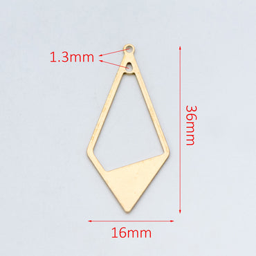 10pcs Raw Brass Rhombus Charm Pendants 36x16mm, Brass Findings Wholesale (RB-110)