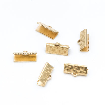 50pcs Raw Brass Crimp End Tips, Leather Hemp or Cord End Caps 6/ 15mm (RB-107)