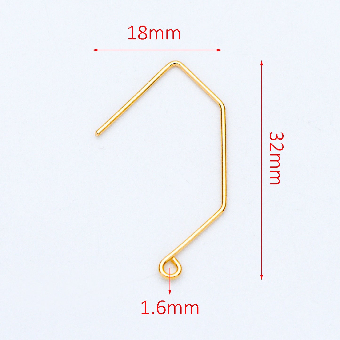 10pcs Gold/ Silver tone Ear Hooks 32x18mm, Gold/ Rhodium plated Brass Simple Earwires Earring Components (GB-947-B)