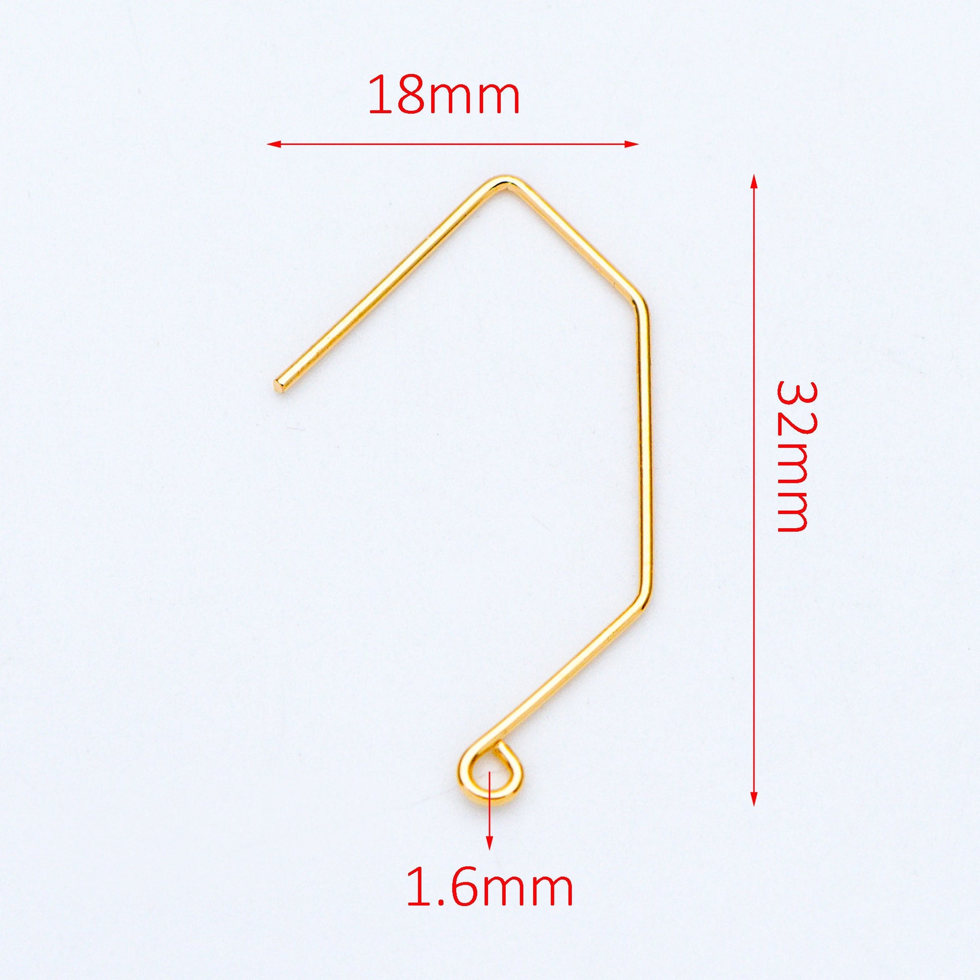 10pcs Gold/ Silver tone Ear Hooks 32x18mm, Gold/ Rhodium plated Brass Simple Earwires Earring Components (GB-947-B)