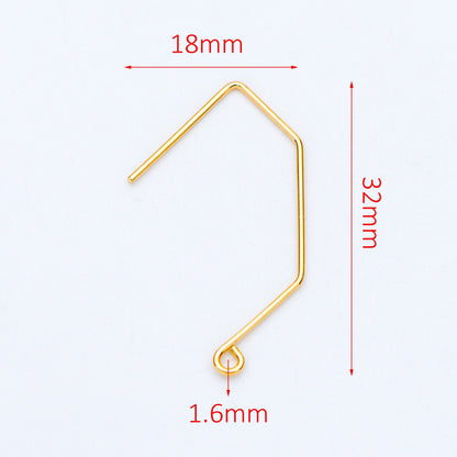 10pcs Gold/ Silver tone Ear Hooks 32x18mm, Gold/ Rhodium plated Brass Simple Earwires Earring Components (GB-947-B)