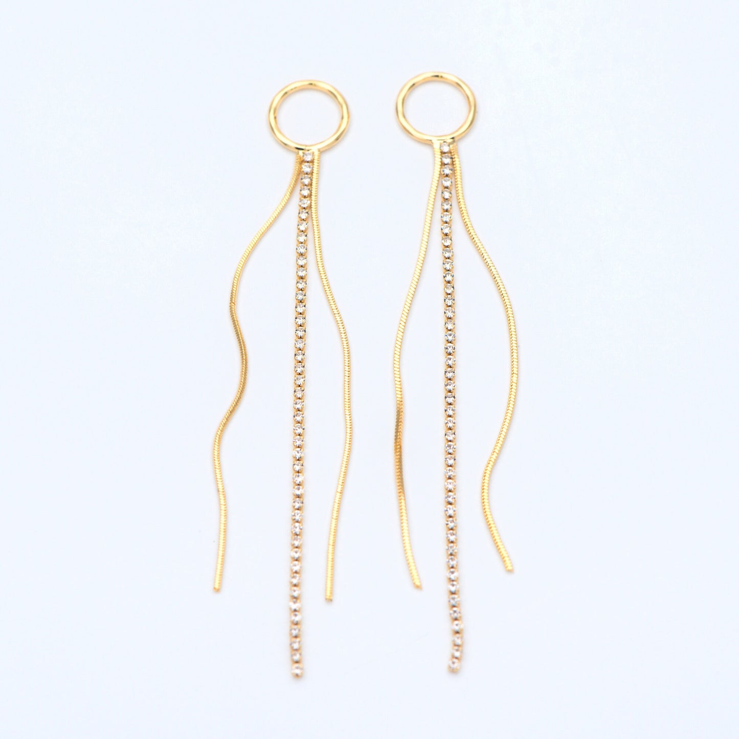 4pcs Gold/ Silver Chain Tassels 85mm Long, Rhinestone Chain Charm Pendants (GB-1277-E)
