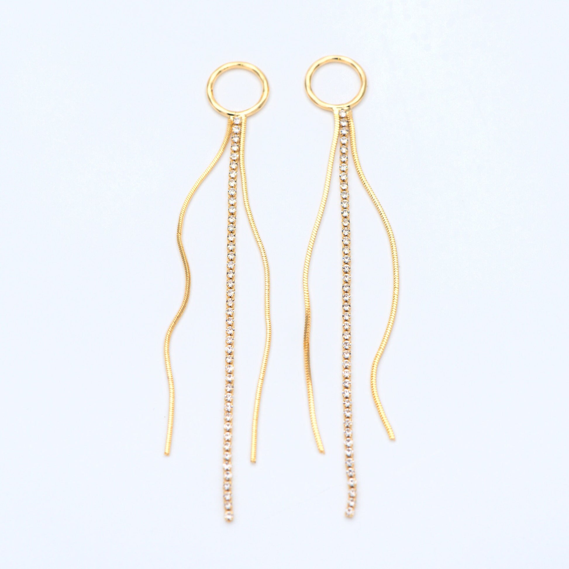 4pcs Gold/ Silver Chain Tassels 85mm Long, Rhinestone Chain Charm Pendants (GB-1277-E)