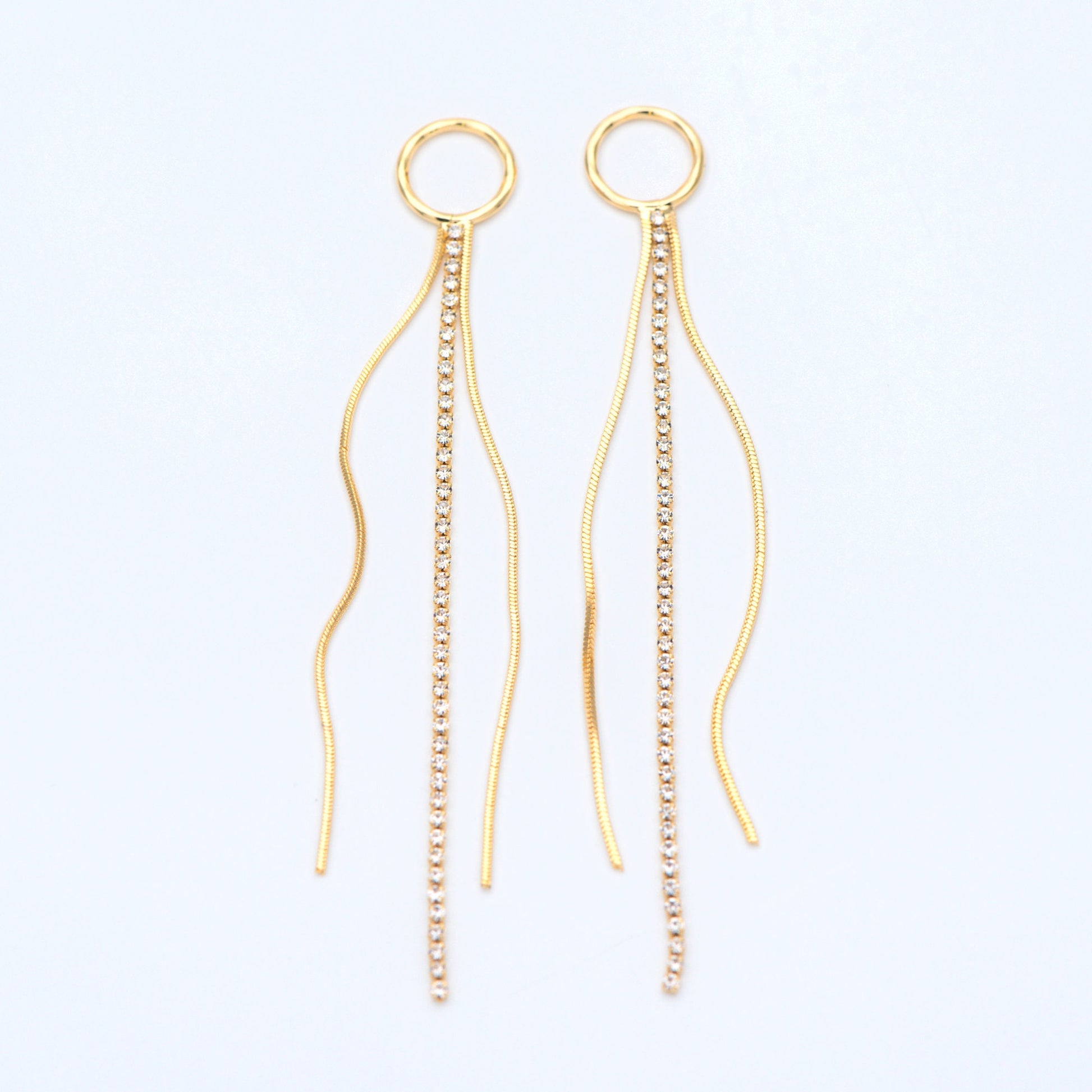 4pcs Gold/ Silver Chain Tassels 85mm Long, Rhinestone Chain Charm Pendants (GB-1277-E)