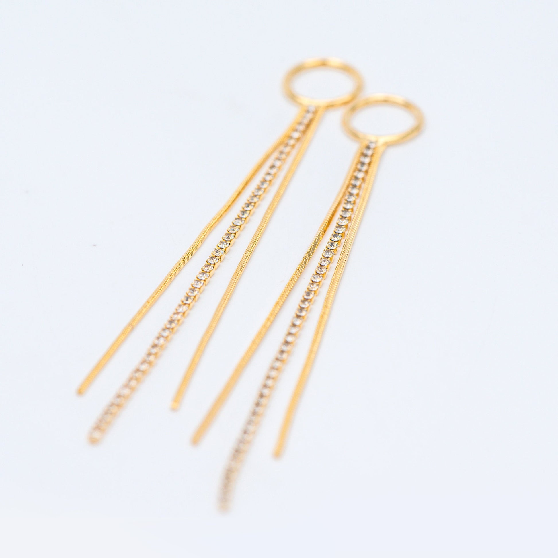 4pcs Gold/ Silver Chain Tassels 85mm Long, Rhinestone Chain Charm Pendants (GB-1277-E)