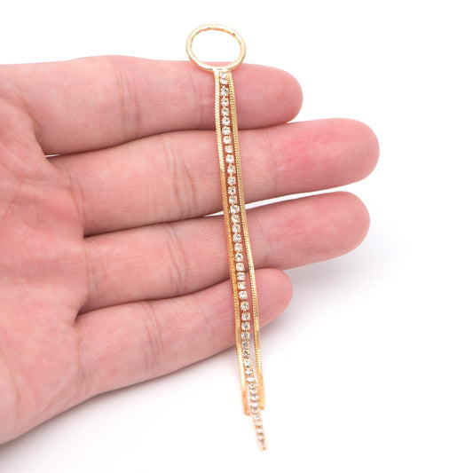 4pcs Gold/ Silver Chain Tassels 85mm Long, Rhinestone Chain Charm Pendants (GB-1277-E)