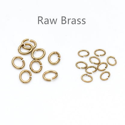 200pcs Raw Brass Open Jump Rings, Split Oval Jump Rings 4x0.5mm/ 5x0.8mm (RB-100)