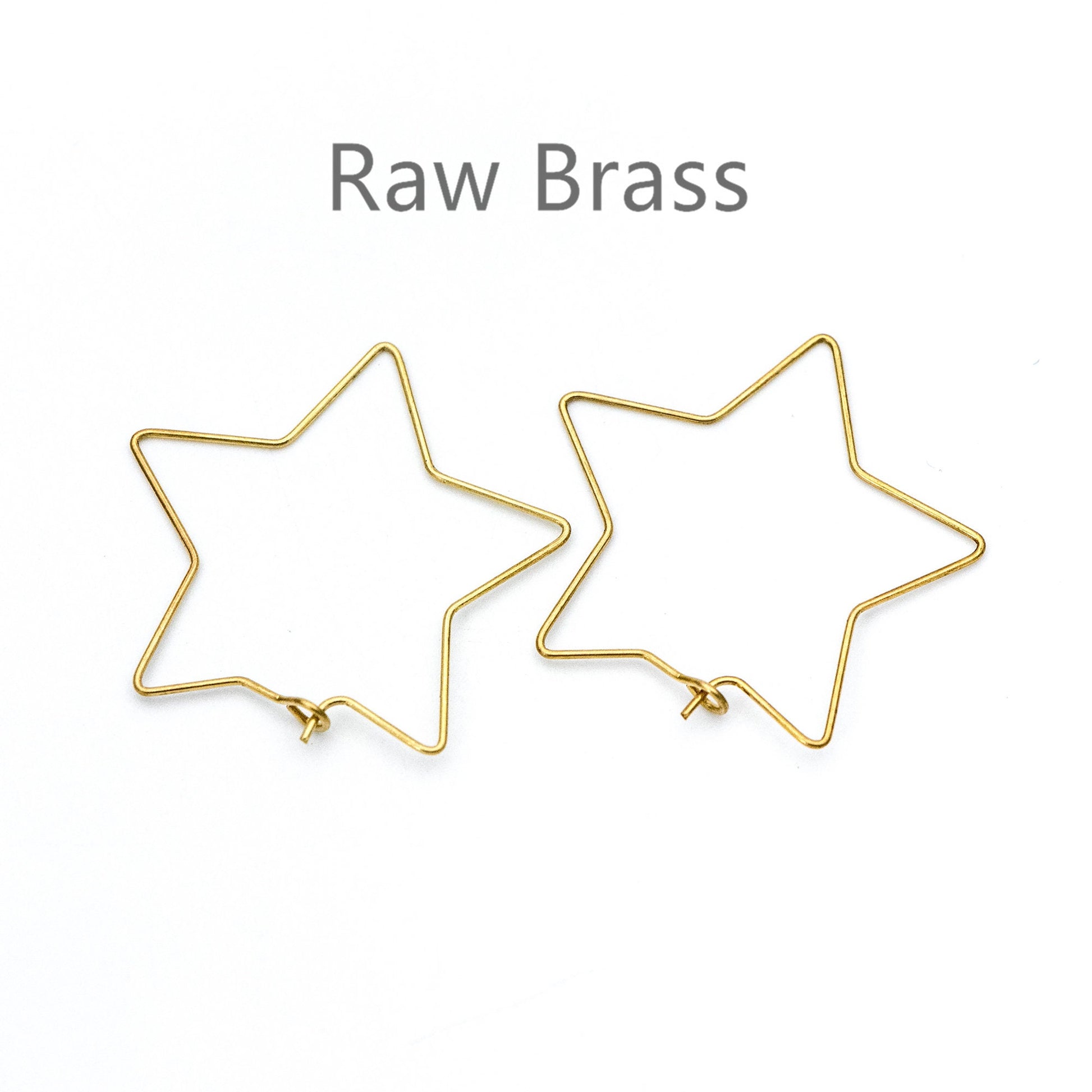 50pcs Raw Brass Star Earring Hoops 35mm, Ear Wire Threader Earrings (RB-164)