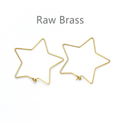 50pcs Raw Brass Star Earring Hoops 35mm, Ear Wire Threader Earrings (RB-164)
