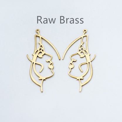 10pcs Raw Brass Face Outline Charms 50x25mm, Vintage Styled Face Pendants Wholesale (RB-158)