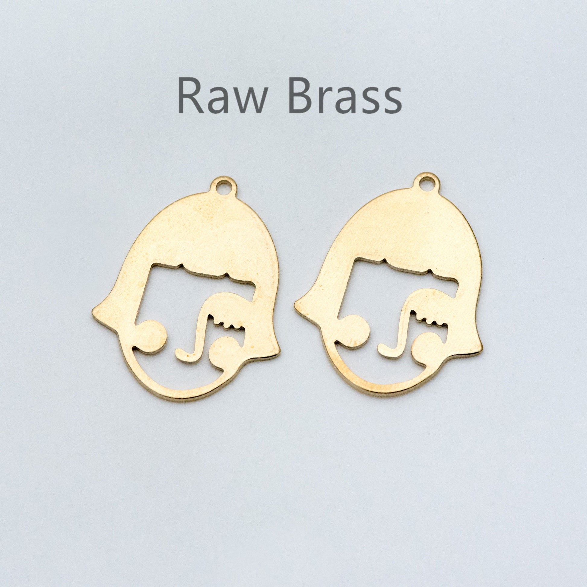 10pcs Raw Brass Face Outline Charms 32x25mm, Vintage Styled Face Pendants Wholesale (RB-153)