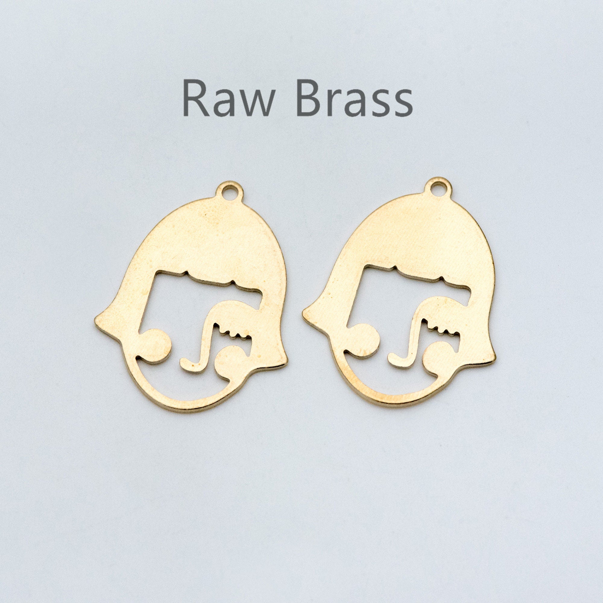 10pcs Raw Brass Face Outline Charms 32x25mm, Vintage Styled Face Pendants Wholesale (RB-153)