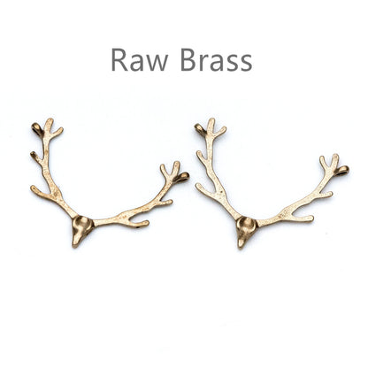 20pcs Raw Brass Antlers Charm Connectors 28x22mm, Brass Necklace Pendant Findings Wholesale (RB-130)