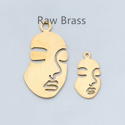 10pcs Raw Brass Face Outline Charms 20/ 34mm, Vintage Styled Face Pendants Wholesale (RB-144)