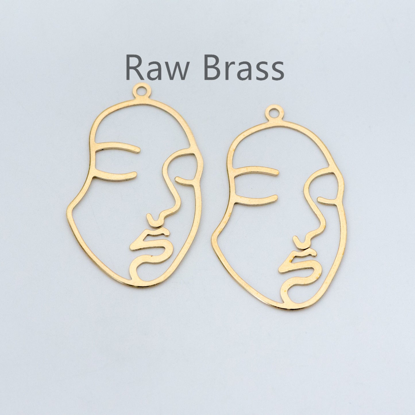 10pcs Raw Brass Face Outline Charms 43x26mm, Vintage Styled Face Pendants Wholesale (RB-140)