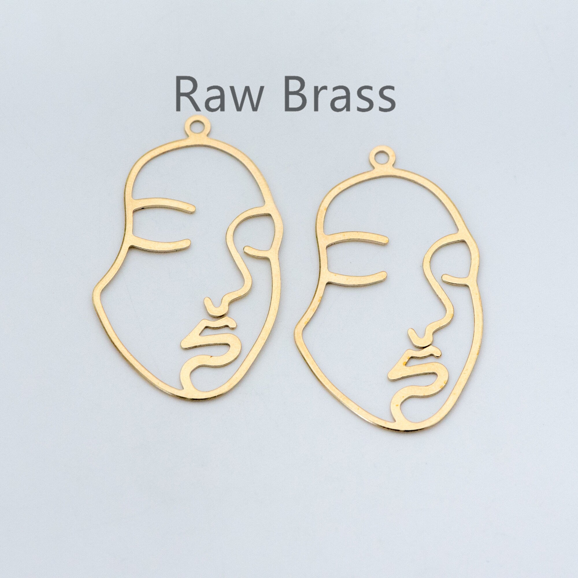 10pcs Raw Brass Face Outline Charms 43x26mm, Vintage Styled Face Pendants Wholesale (RB-140)