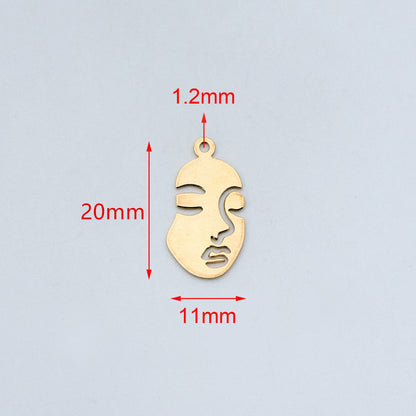 10pcs Raw Brass Face Outline Charms 20/ 34mm, Vintage Styled Face Pendants Wholesale (RB-144)