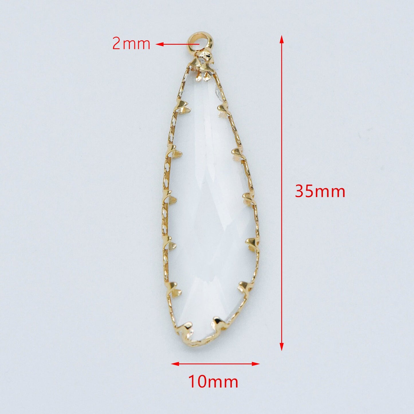 4pcs Gold Framed Clear Dangle Charms, Gold plated Brass Crystal Glass Pendants (GB-550)