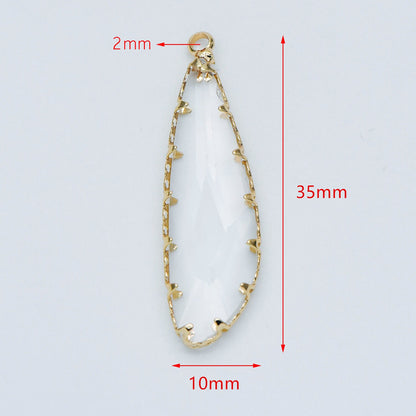 4pcs Gold Framed Clear Dangle Charms, Gold plated Brass Crystal Glass Pendants (GB-550)