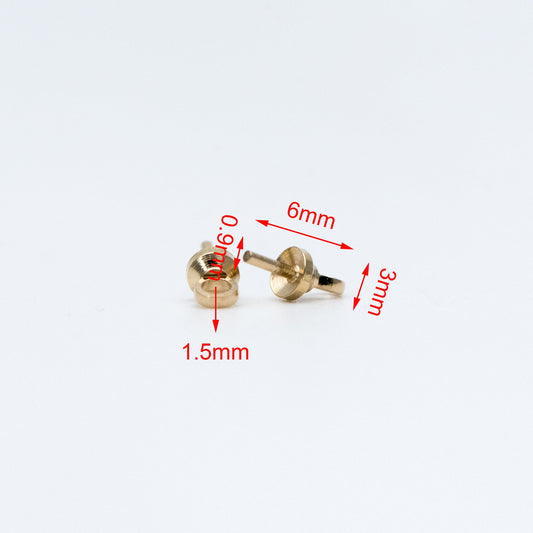 20pcs Raw Brass Peg Bail For Half Drilled Pearls Or Stones, 3/ 4/ 5/ 6/ 8mm Cup Multi Size (RB-173)