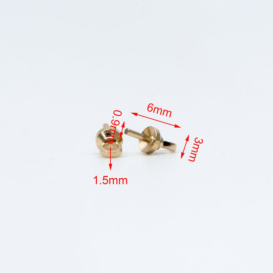 20pcs Raw Brass Peg Bail For Half Drilled Pearls Or Stones, 3/ 4/ 5/ 6/ 8mm Cup Multi Size (RB-173)