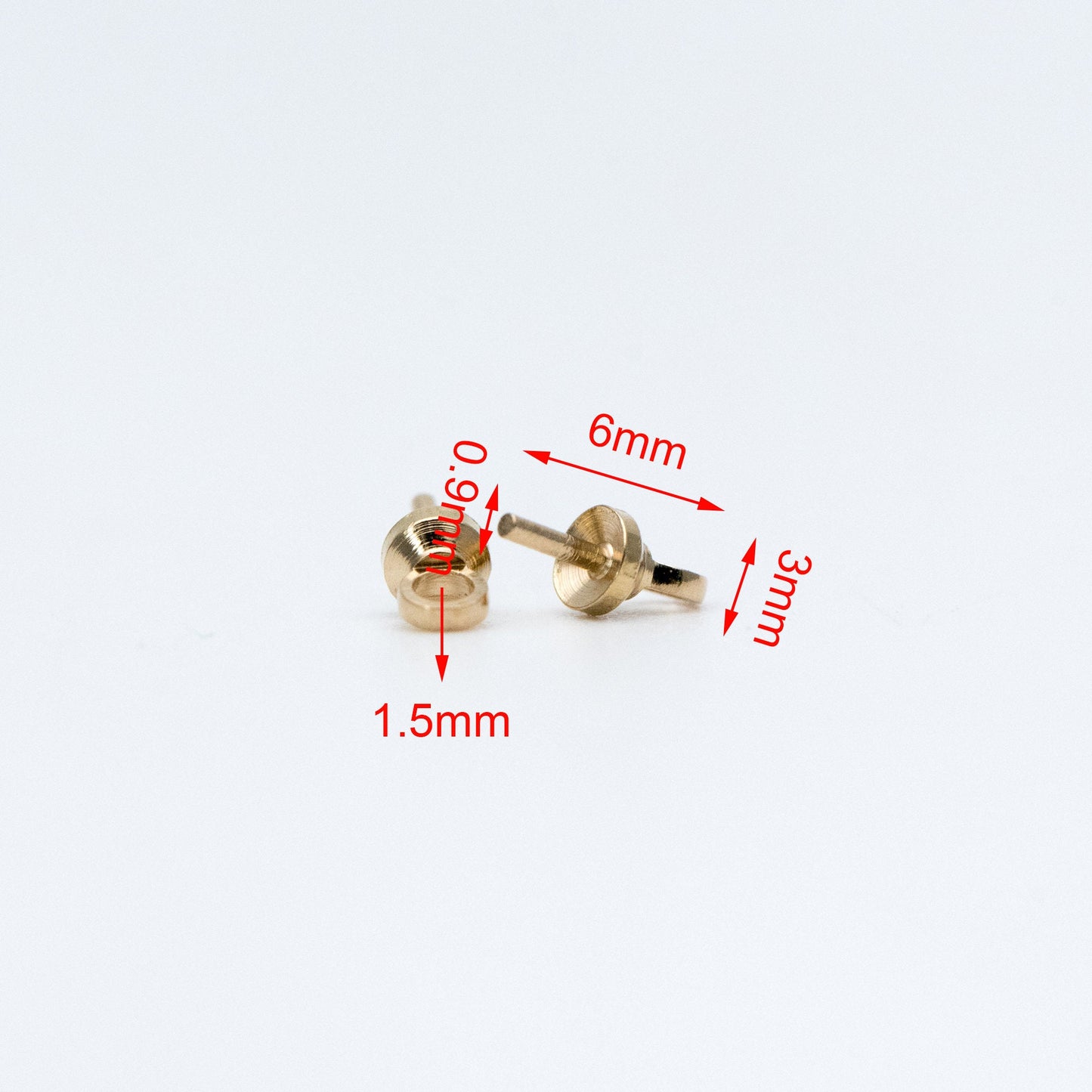 20pcs Raw Brass Peg Bail For Half Drilled Pearls Or Stones, 3/ 4/ 5/ 6/ 8mm Cup Multi Size (RB-173)