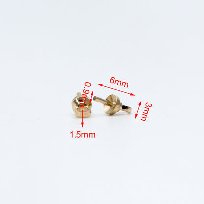 20pcs Raw Brass Peg Bail For Half Drilled Pearls Or Stones, 3/ 4/ 5/ 6/ 8mm Cup Multi Size (RB-173)