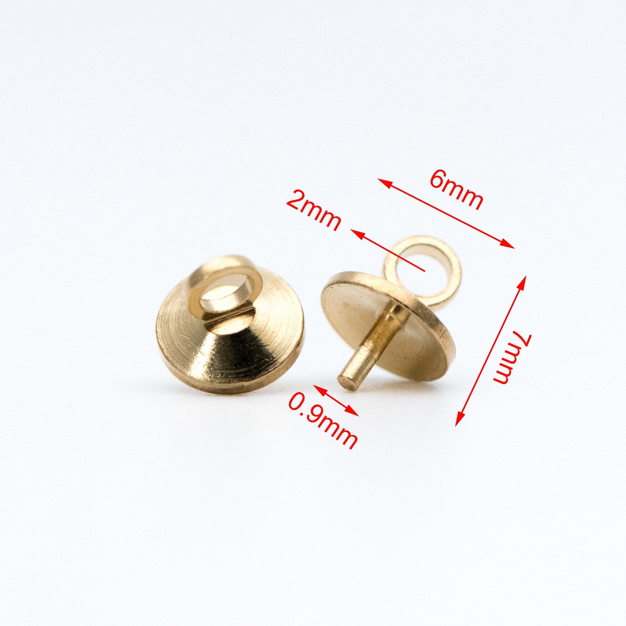 20pcs Raw Brass Peg Bail For Half Drilled Pearls Or Stones, 3/ 4/ 5/ 6/ 8mm Cup Multi Size (RB-173)