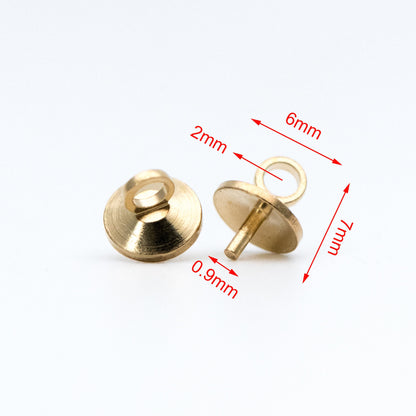 20pcs Raw Brass Peg Bail For Half Drilled Pearls Or Stones, 3/ 4/ 5/ 6/ 8mm Cup Multi Size (RB-173)