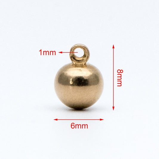 20pcs Raw Brass Round Charm Pendants, 4mm/ 6mm Ball, Brass Findings Wholesale (RB-178)