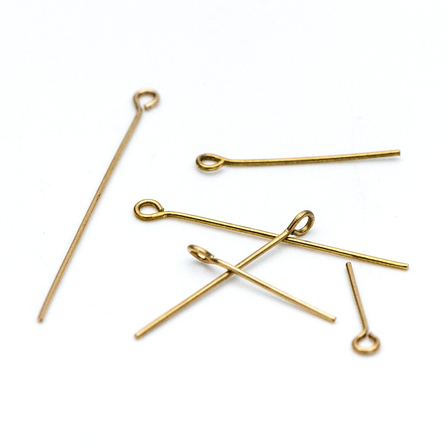 100pcs Raw Brass Eye Pins 0.7mm(21 Gauge), Yellow Brass Eyepins Wholesale, 14/ 18/ 23/ 26/ 30/ 40mm Multi Size (RB-182)