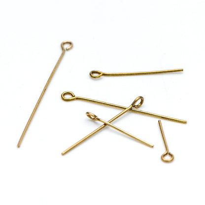 100pcs Raw Brass Eye Pins 0.7mm(21 Gauge), Yellow Brass Eyepins Wholesale, 14/ 18/ 23/ 26/ 30/ 40mm Multi Size (RB-182)