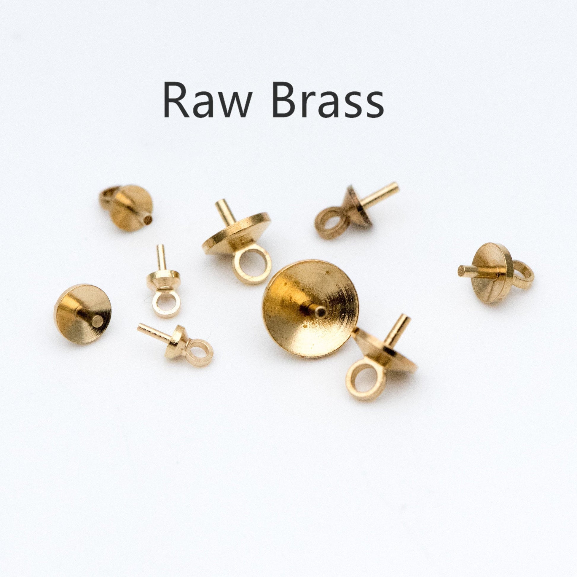 20pcs Raw Brass Peg Bail For Half Drilled Pearls Or Stones, 3/ 4/ 5/ 6/ 8mm Cup Multi Size (RB-173)