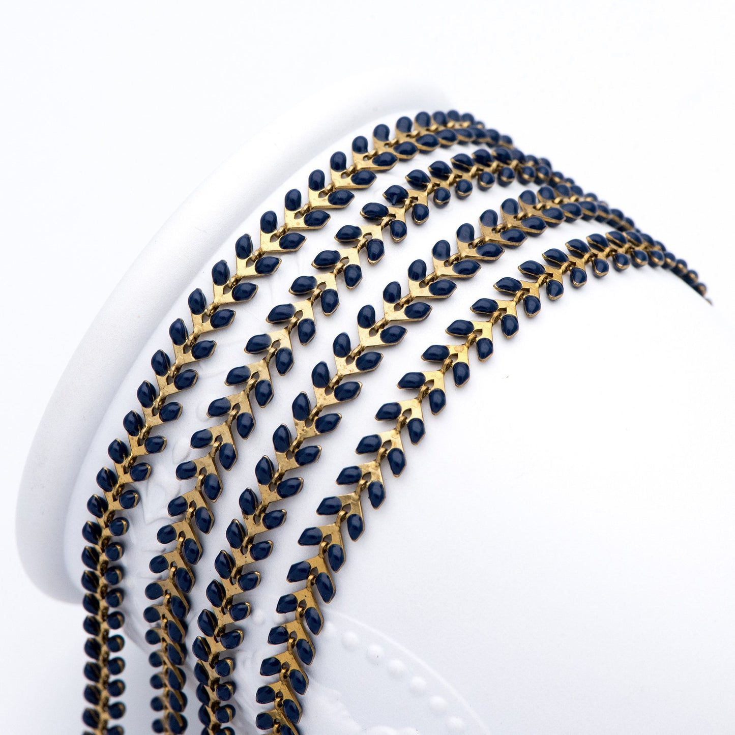 Dark Blue Enamel Brass Arrow Chain 6mm, Flat Chevron Chain, Herringbone Fish bone Designer Chain (#LK-048-17)/ 1 Meter=3.3ft