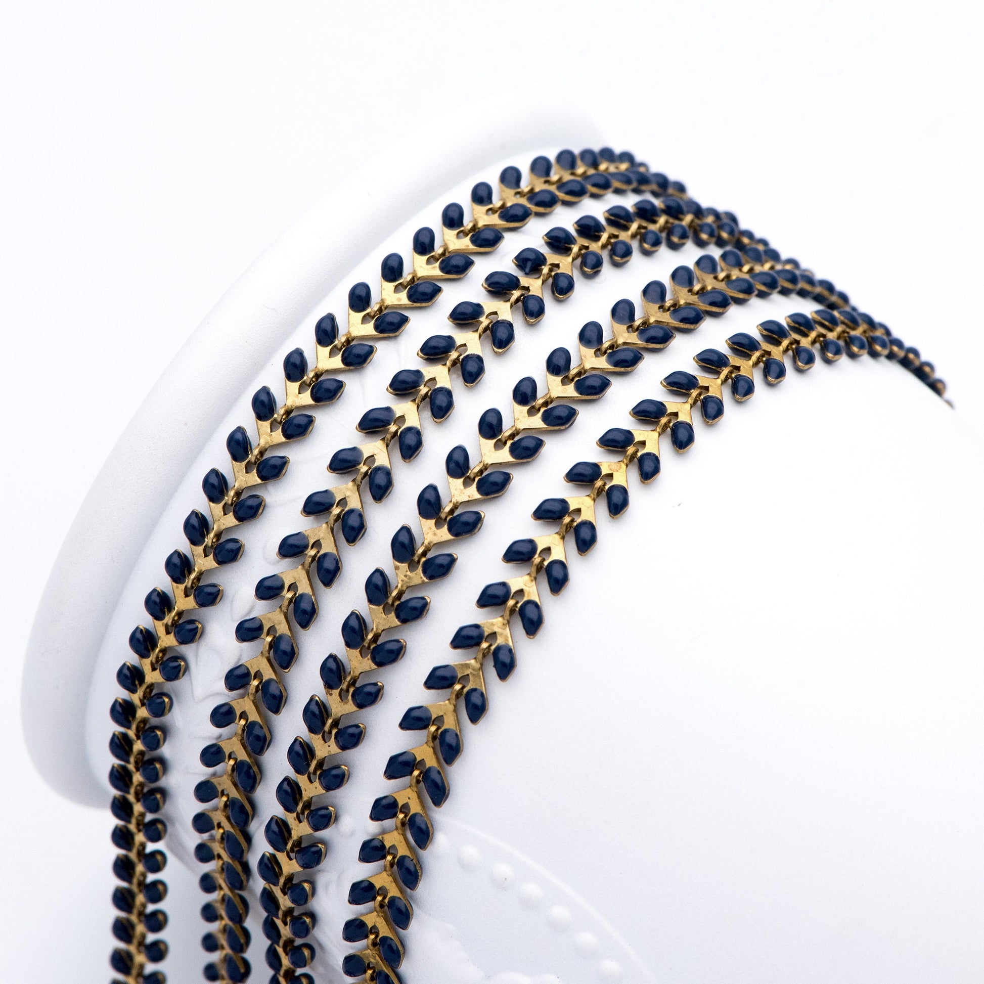 Dark Blue Enamel Brass Arrow Chain 6mm, Flat Chevron Chain, Herringbone Fish bone Designer Chain (#LK-048-17)/ 1 Meter=3.3ft