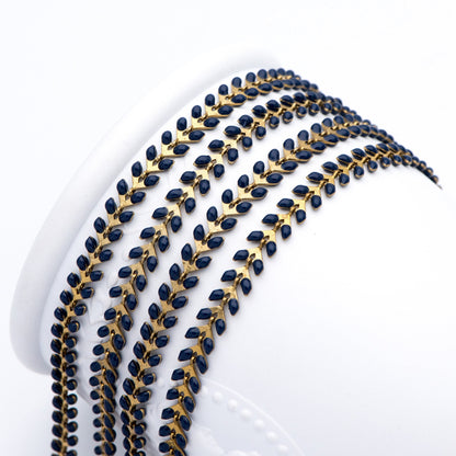 Dark Blue Enamel Brass Arrow Chain 6mm, Flat Chevron Chain, Herringbone Fish bone Designer Chain (#LK-048-17)/ 1 Meter=3.3ft