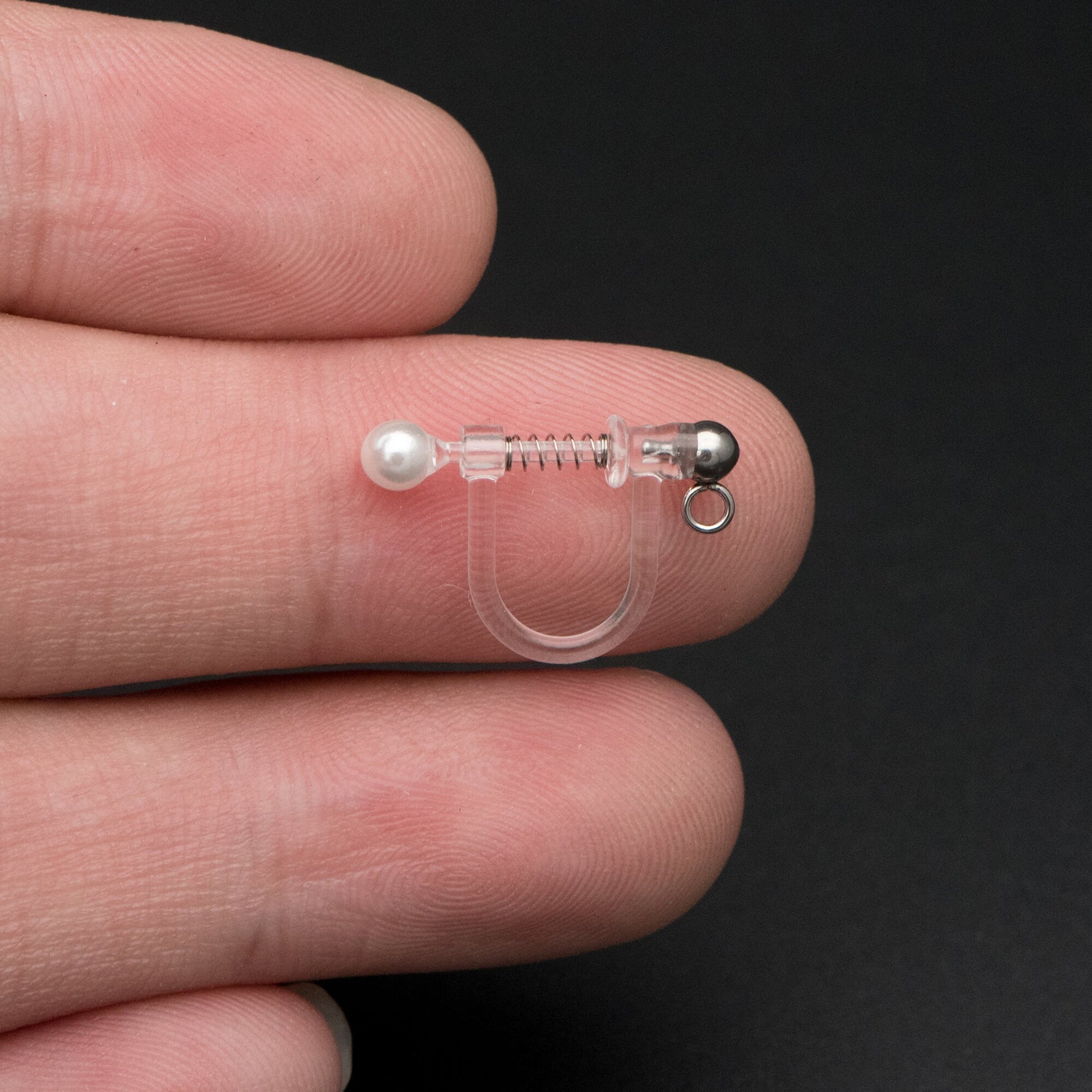 10pcs Resin Clip On Earring Findings, Rhodium plated Brass Earwire, Silver Non Pierced Earrings (GB-670)