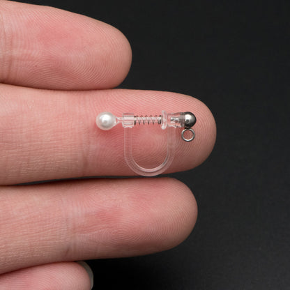 10pcs Resin Clip On Earring Findings, Rhodium plated Brass Earwire, Silver Non Pierced Earrings (GB-670)