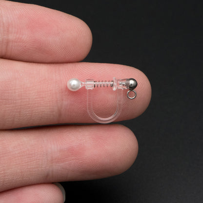10pcs Resin Clip On Earring Findings, Rhodium plated Brass Earwire, Silver Non Pierced Earrings (GB-670)