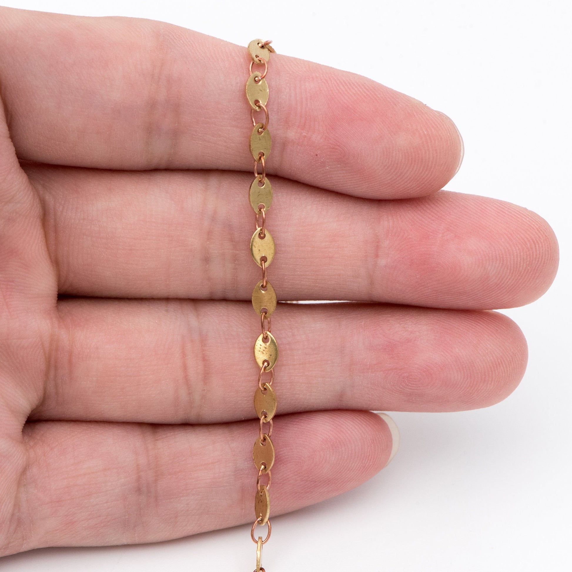 Raw Brass Oval Disc Chains 3x5mm, Handmade Disk Geometric Chain Wholesale (#LK-266-RB)/ 1 Meter=3.3 feet