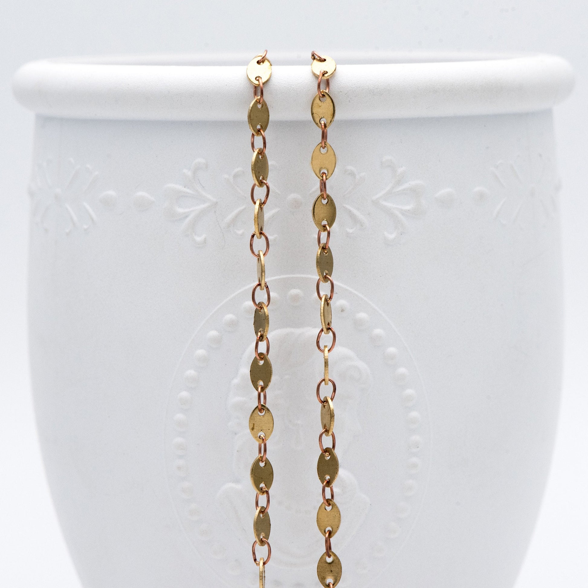 Raw Brass Oval Disc Chains 3x5mm, Handmade Disk Geometric Chain Wholesale (#LK-266-RB)/ 1 Meter=3.3 feet